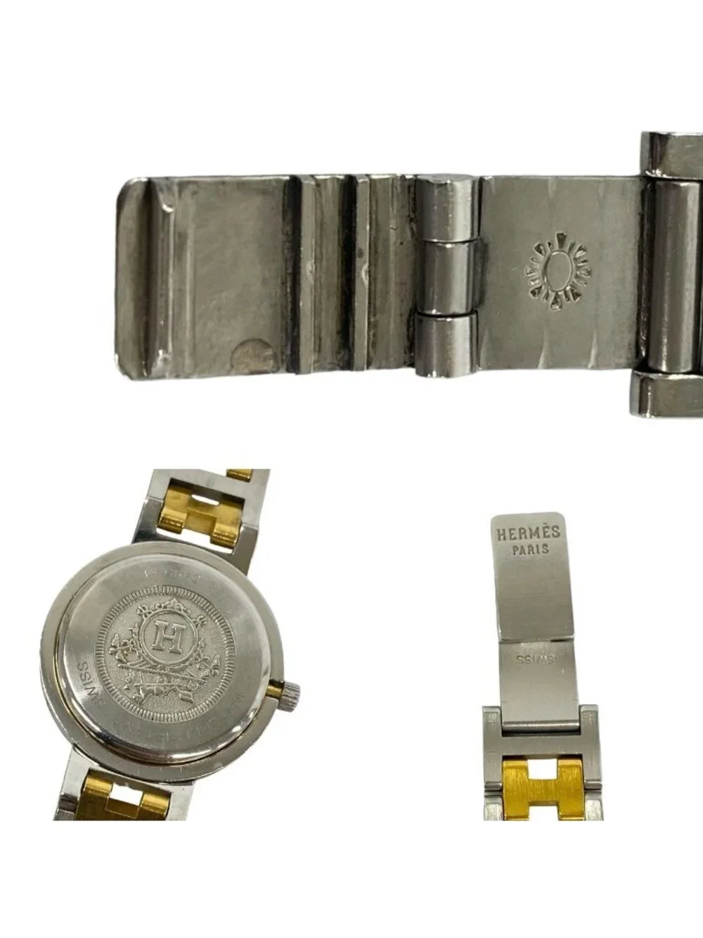 Hermes Clipper Stainless Quartz Watch Wrist Silver Gold